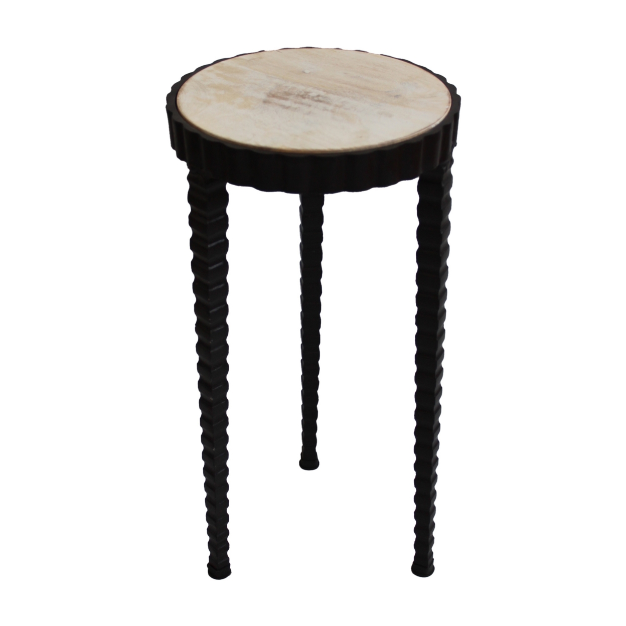22 Inch Round Wooden Side Table With Tapered Tripod Base, Brown And Black- Saltoro Sherpi