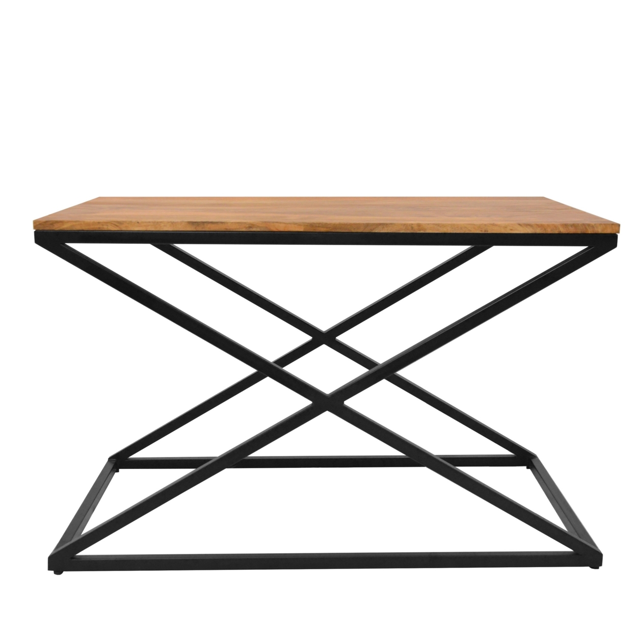35 Inch Wooden Rectangle Coffee Table With X Shape Metal Frame, Brown And Black- Saltoro Sherpi