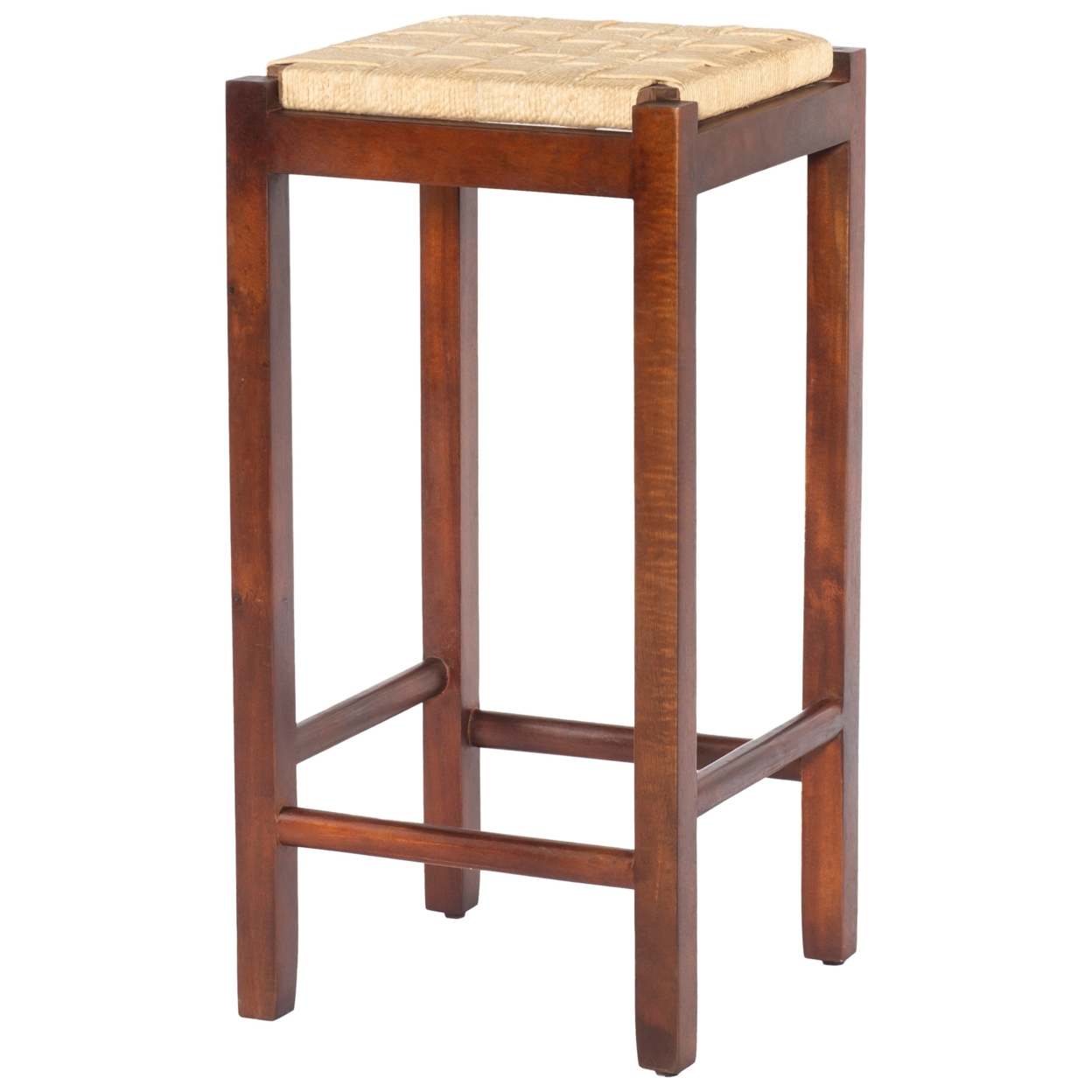 32 Inch Mango Wood Barstool With Rope Weaved Seat, Brown- Saltoro Sherpi