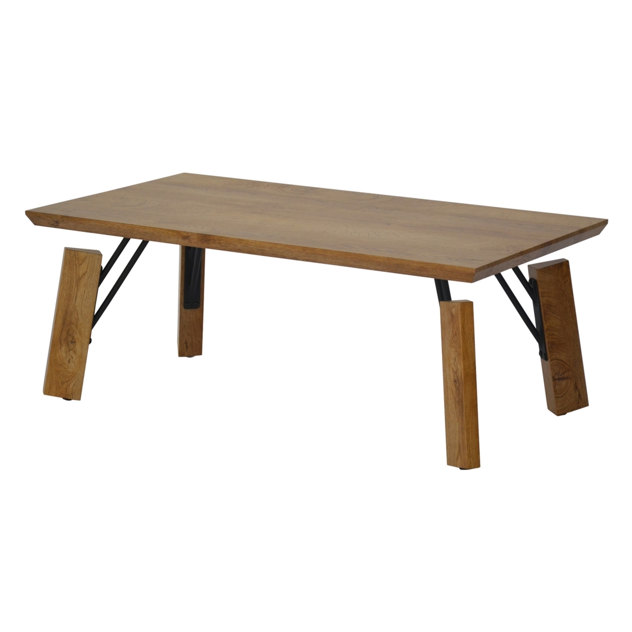 Rectangular Wooden Coffee Table With Block Legs, Natural Brown- Saltoro Sherpi