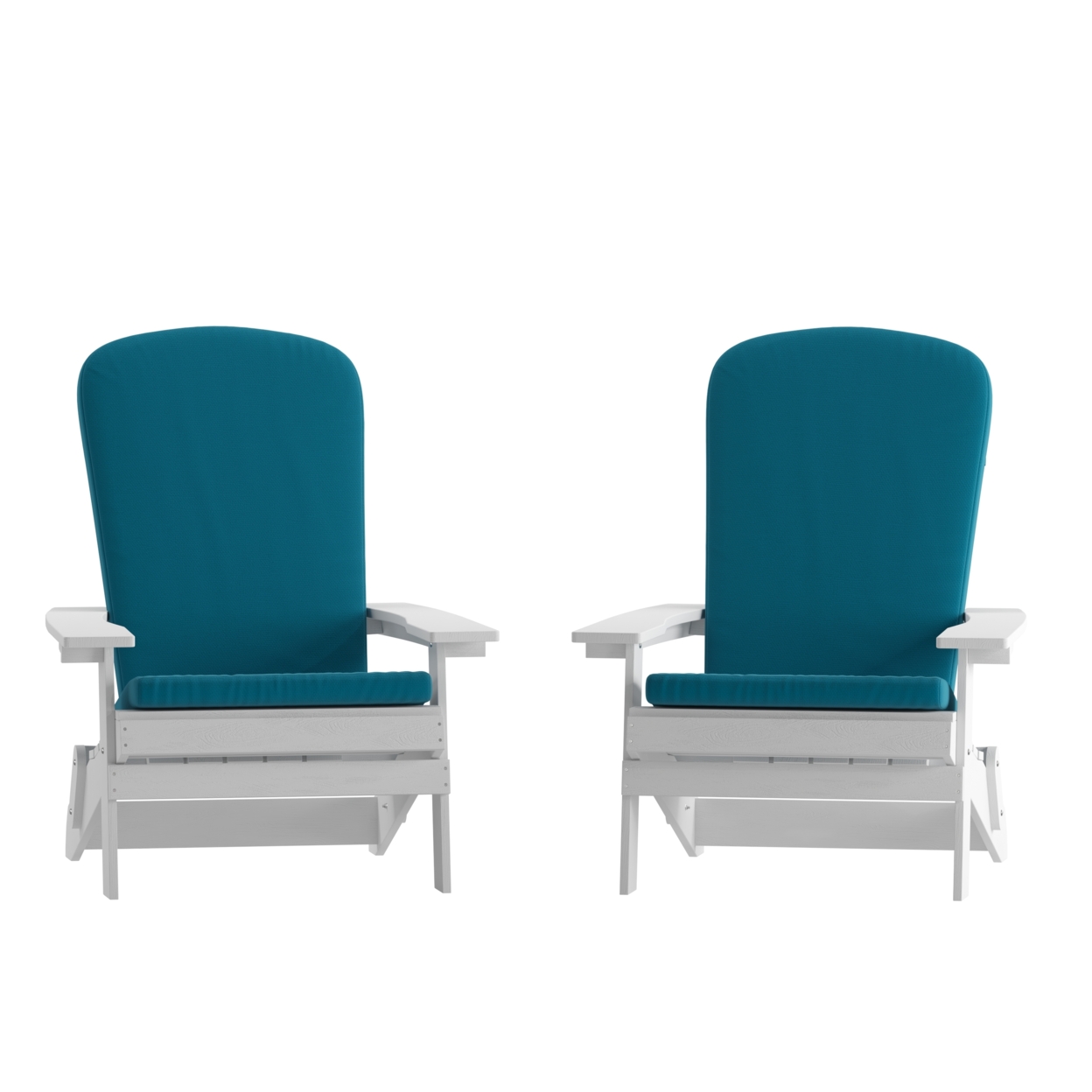 2 Piece Chairs, Vintage White Polyresin, All Weather Teal Cushions