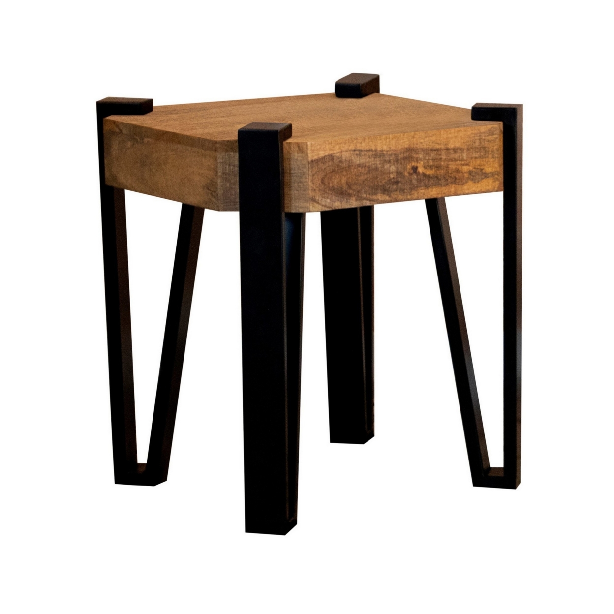 Ayla 24 Inch Side End Table, Iron Hairpin Legs, Rustic Brown Mango Wood