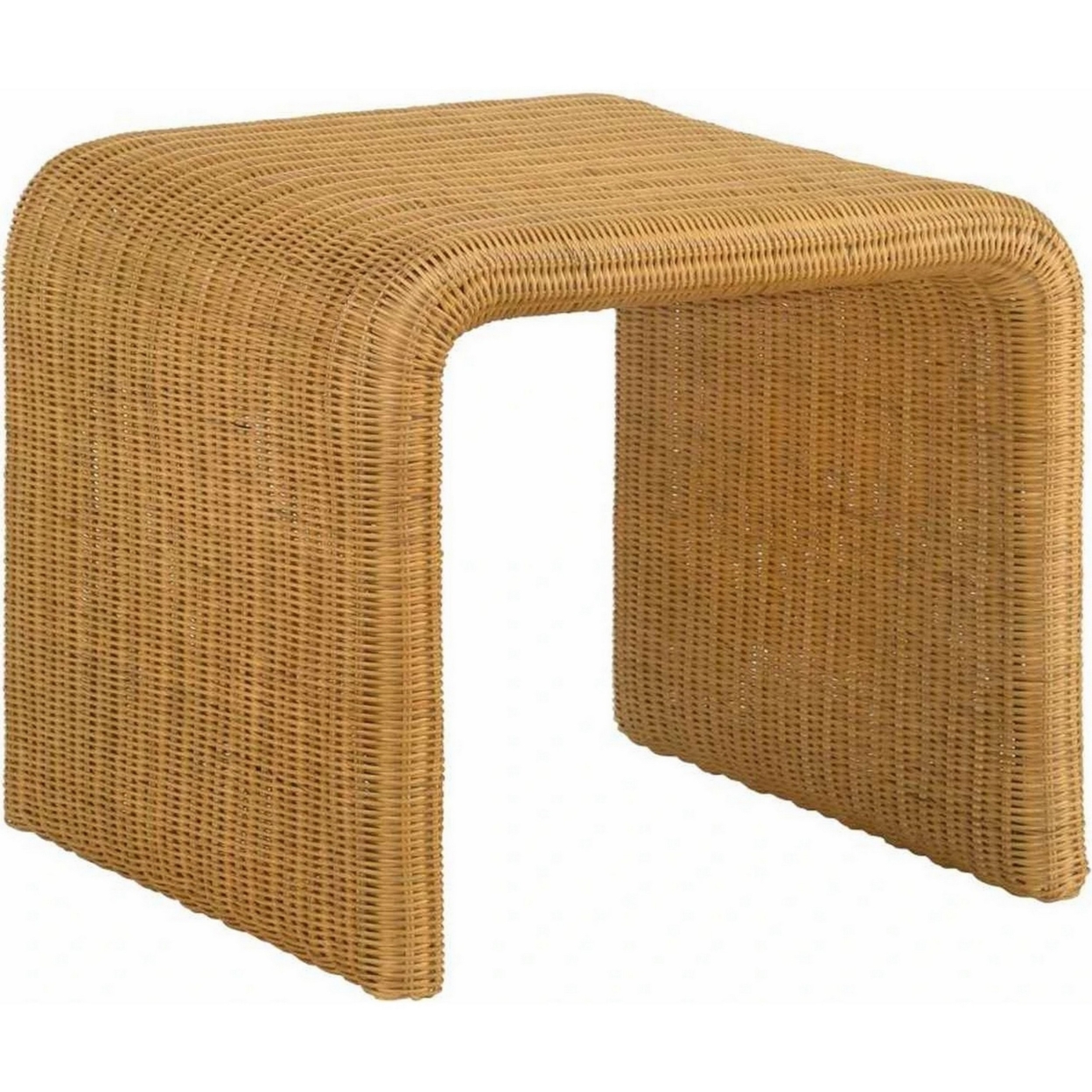 22 Inch Side End Table, Woven Rattan Frame, Waterfall Edges, Square Surface- Saltoro Sherpi