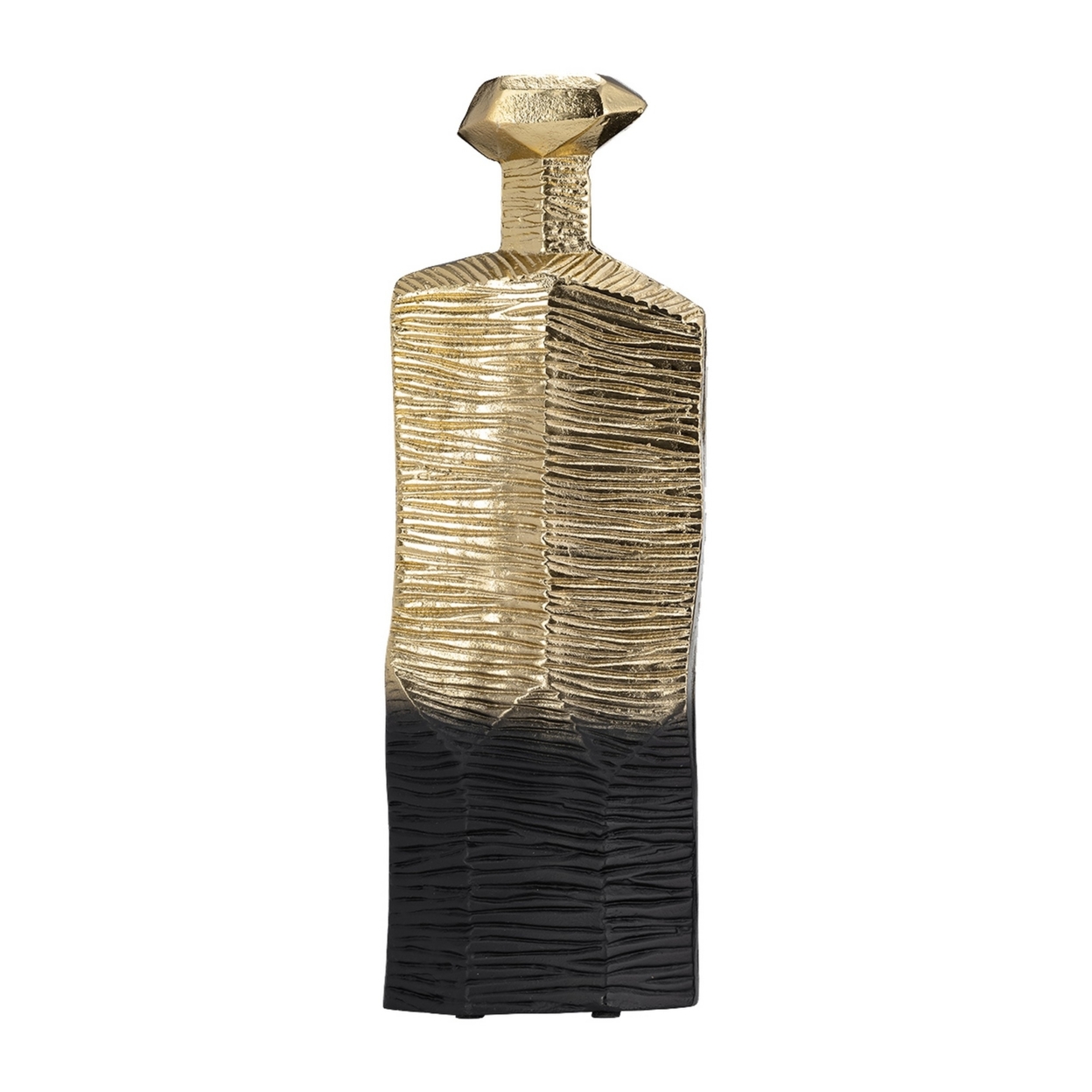 Kaya 20 Inch Classic Accent Metal Vase, Square Body, Narrow Top, Gold Black- Saltoro Sherpi
