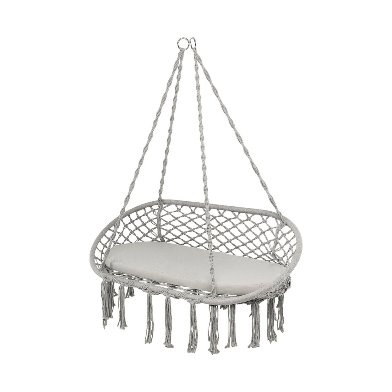 2 Person Hanging Hammock Chair W/ Cushion Macrame Swing 330 Lbs Capacity Grey