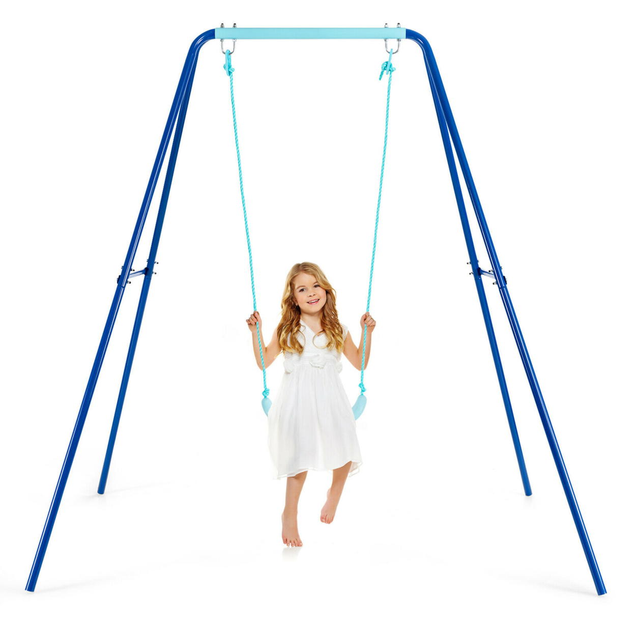 Outdoor Kids Swing Set Heavy Duty Metal A-Frame W/ Ground Stakes