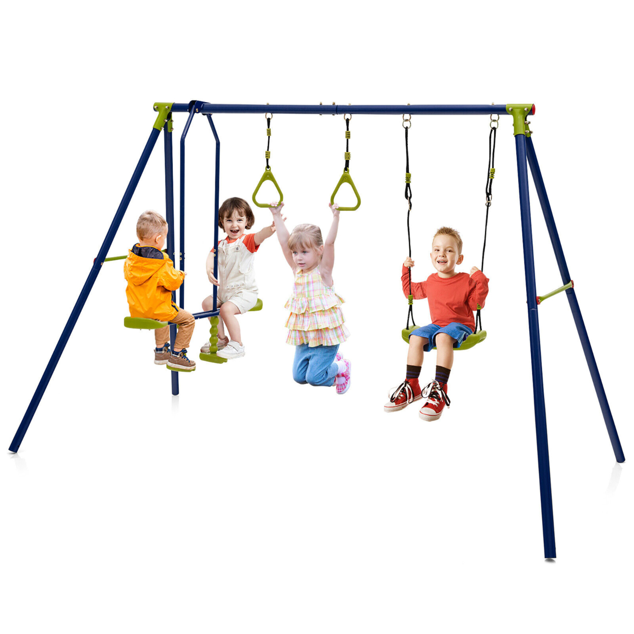 440 Lbs Swing Set 3-in-1 Kids Swing Stand W/ Swing Gym Rings Glider For Backyard