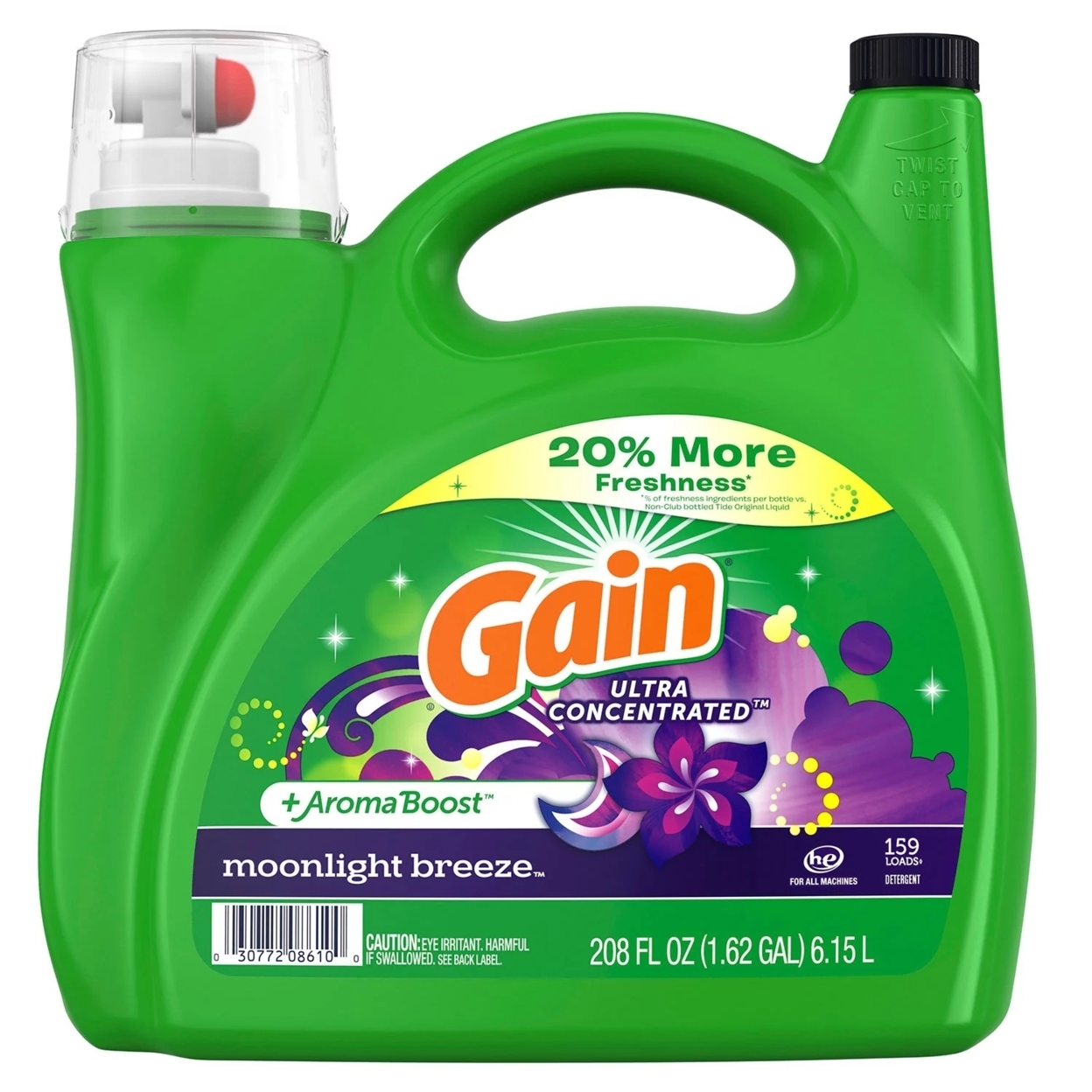 Gain Ultra Concentrated+ Aroma Detergent, Moonlight Breeze (208 Fl Oz, 159 Load)