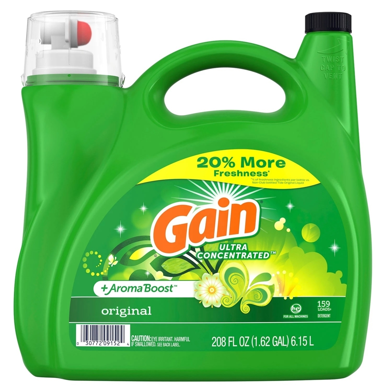 Gain Ultra Concentrated + Aroma Boost Detergent, Original (208 Fl Oz, 159 Loads)