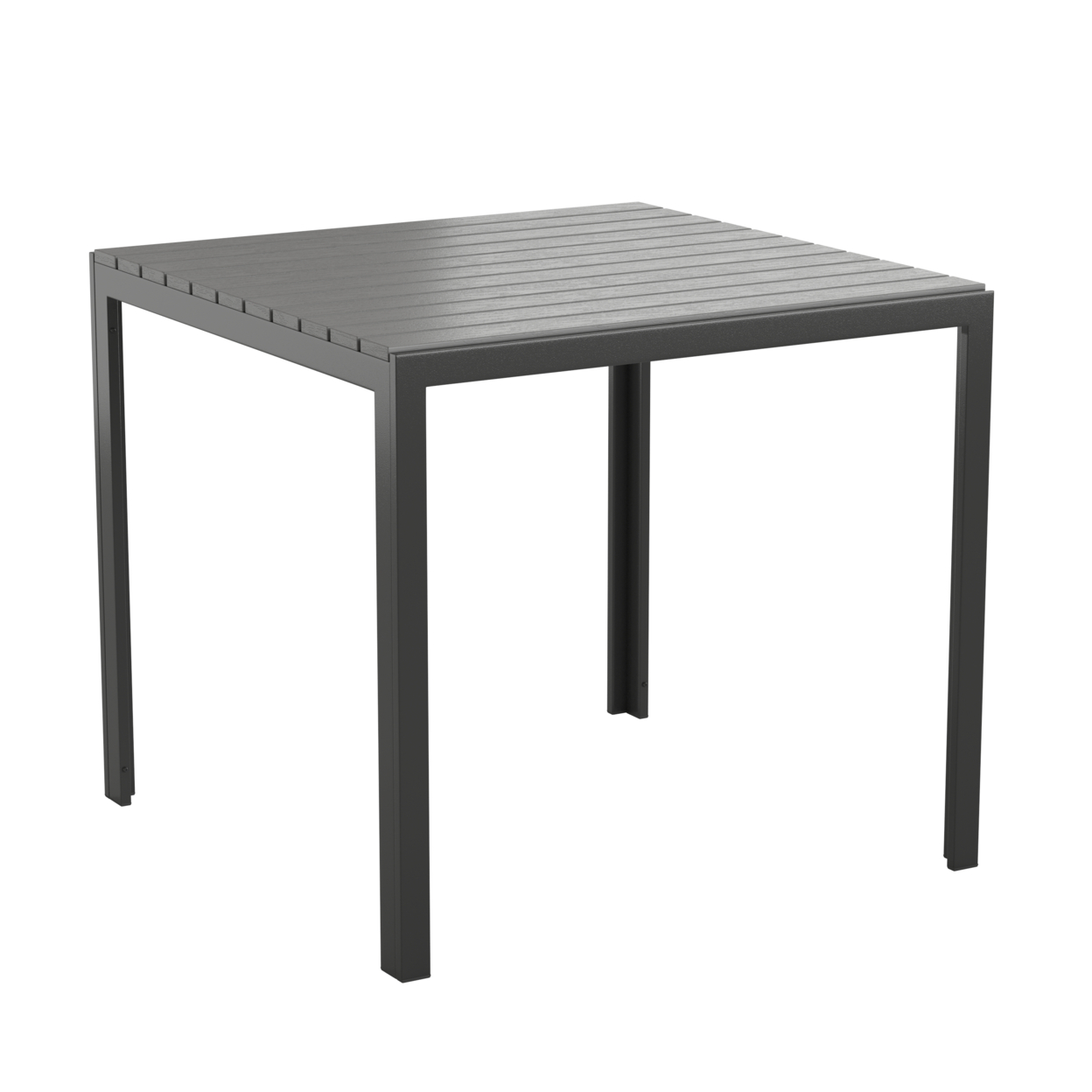 Indoor Outdoor Square Dining Table With Poly Resin Slatted Top, Black Metal