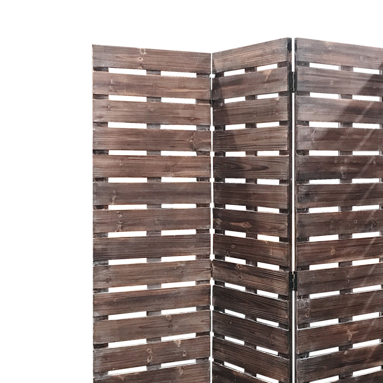 4 Panel Wooden Room Divider With Horizontal Planks, Brown- Saltoro Sherpi