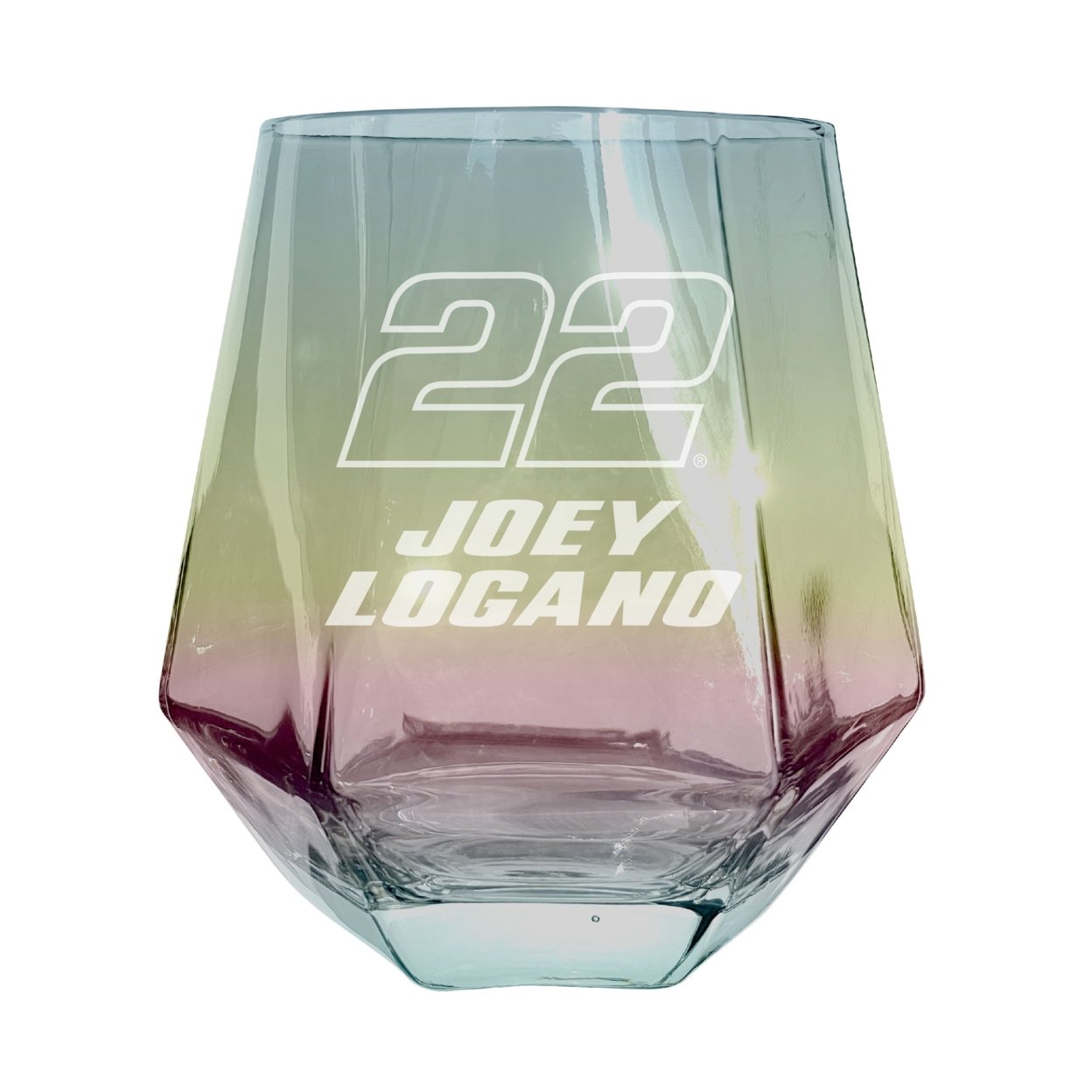 #22 Joey Logano Officially Licensed 10 Oz Engraved Diamond Wine Glass - Iridescent, 2-Pack