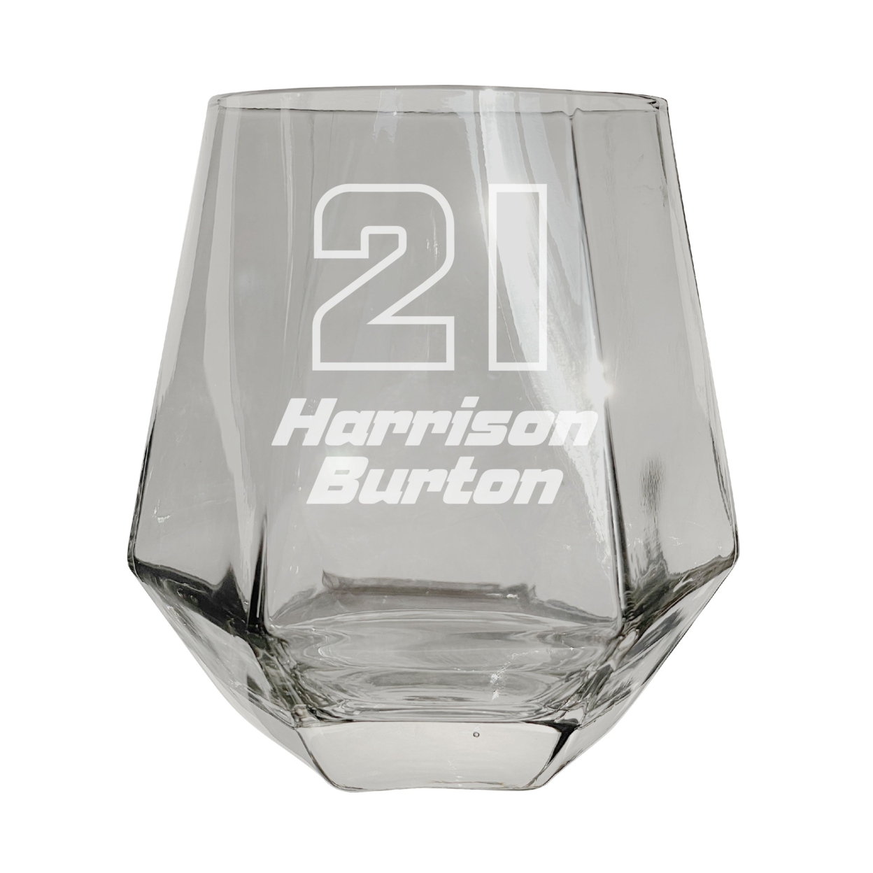 #21 Harrison Burton Officially Licensed 10 Oz Engraved Diamond Wine Glass - Clear, Single