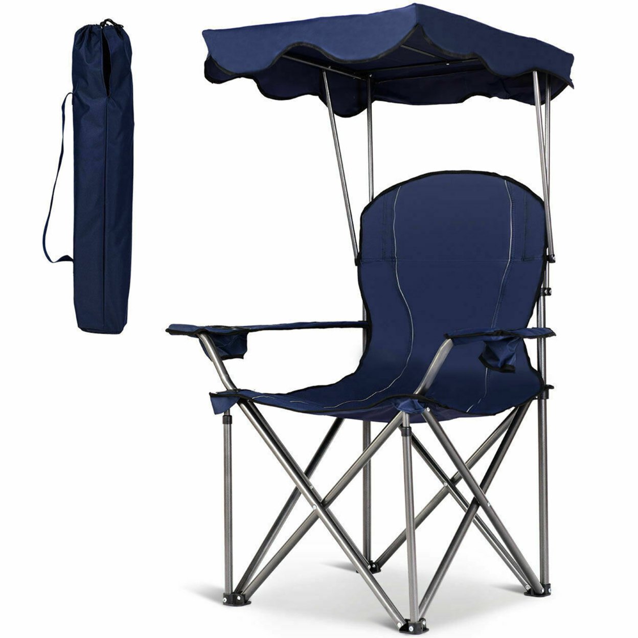 Folding Canopy Camping Chair Portable Beach Chair W/ Carrying Bag - Blue
