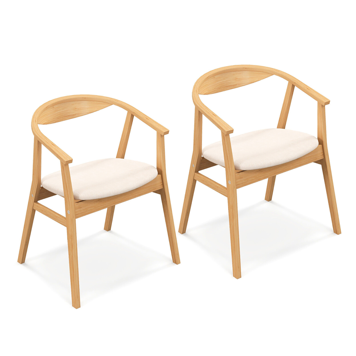 Set Of 2 Leisure Bamboo Armchair Accent Chair W/ Curved Back & Bamboo Structure