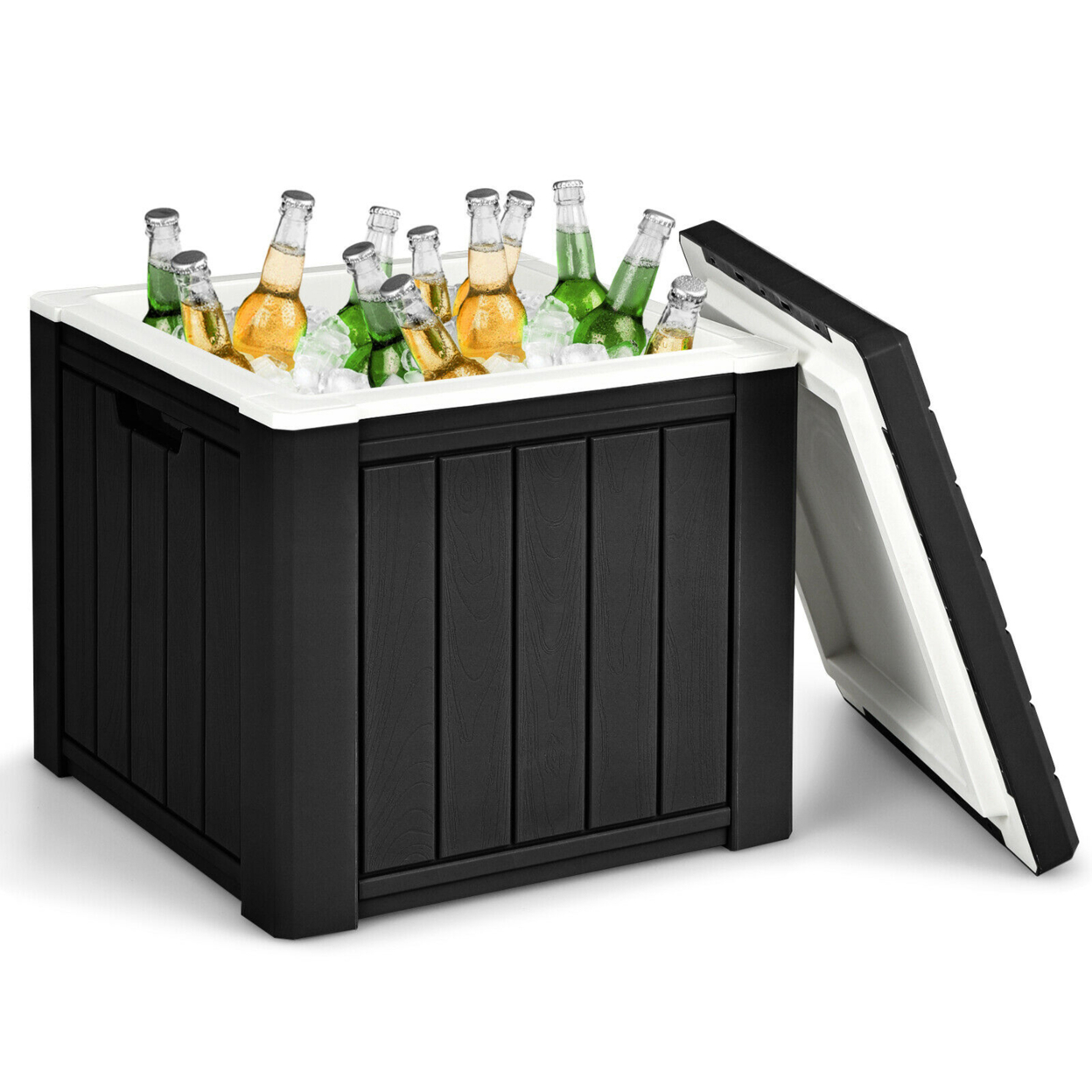 Patio 10 Gallon Ice Cube Cooler Box Table Stool Storage W/Handle - Black
