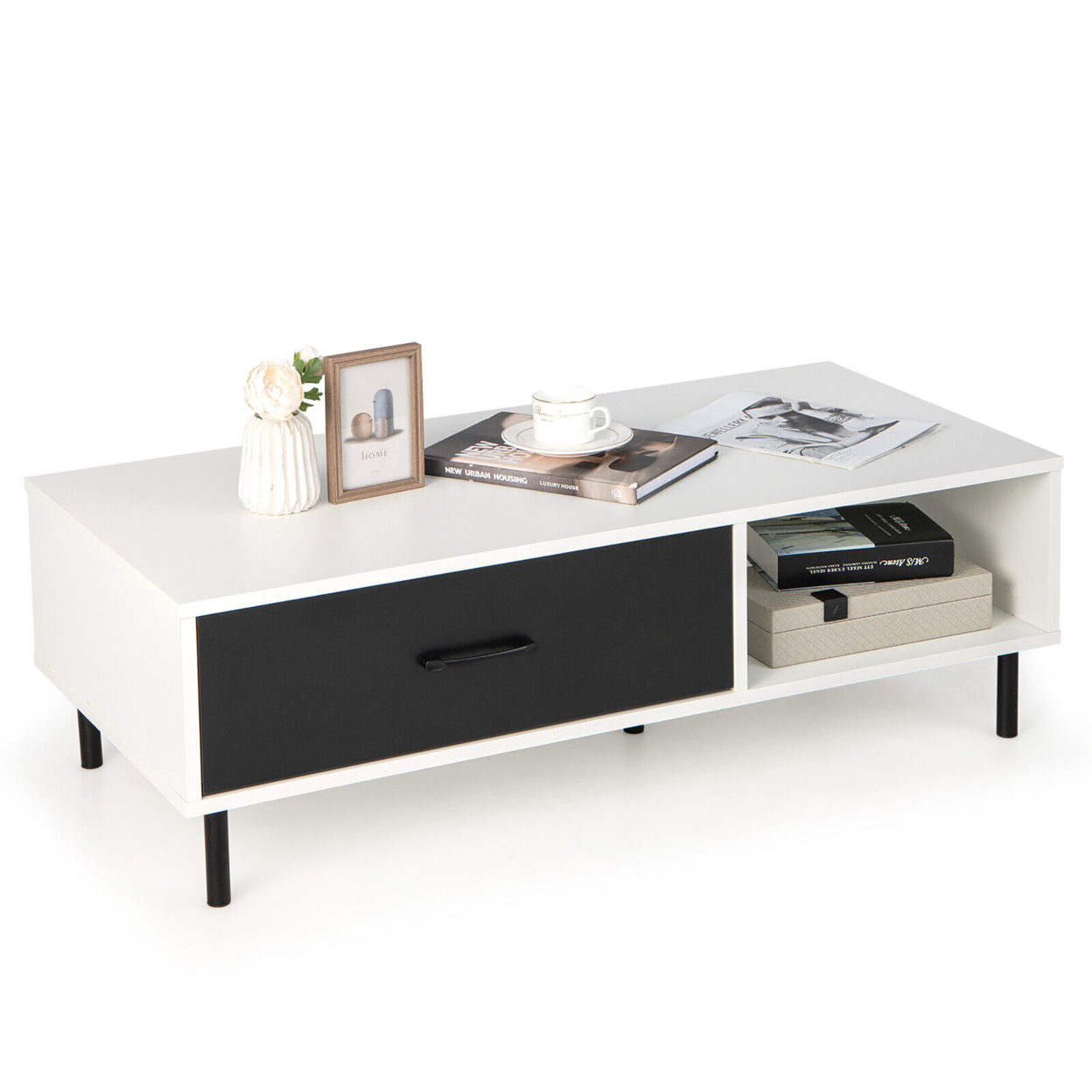 Modern Coffee Table 2-Tier Accent Cocktail Table W/ Storage For Living Room
