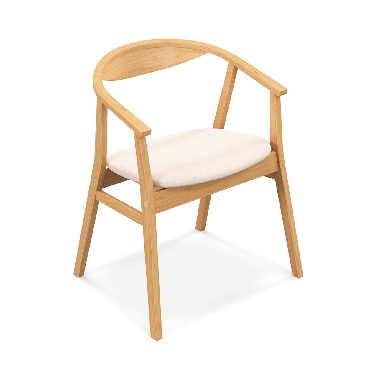Leisure Bamboo Armchair Modern Accent Chair W/ Curved Back & Bamboo Structure