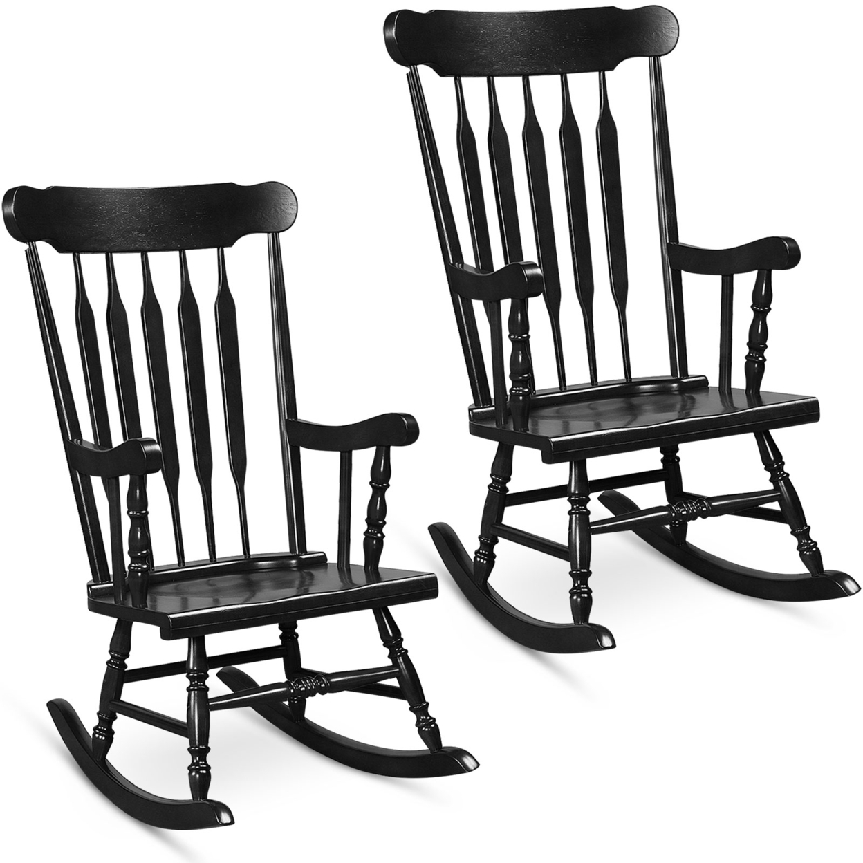 2PCS Wooden Rocking Chair Single Rocker Indoor Garden Patio Yard Black