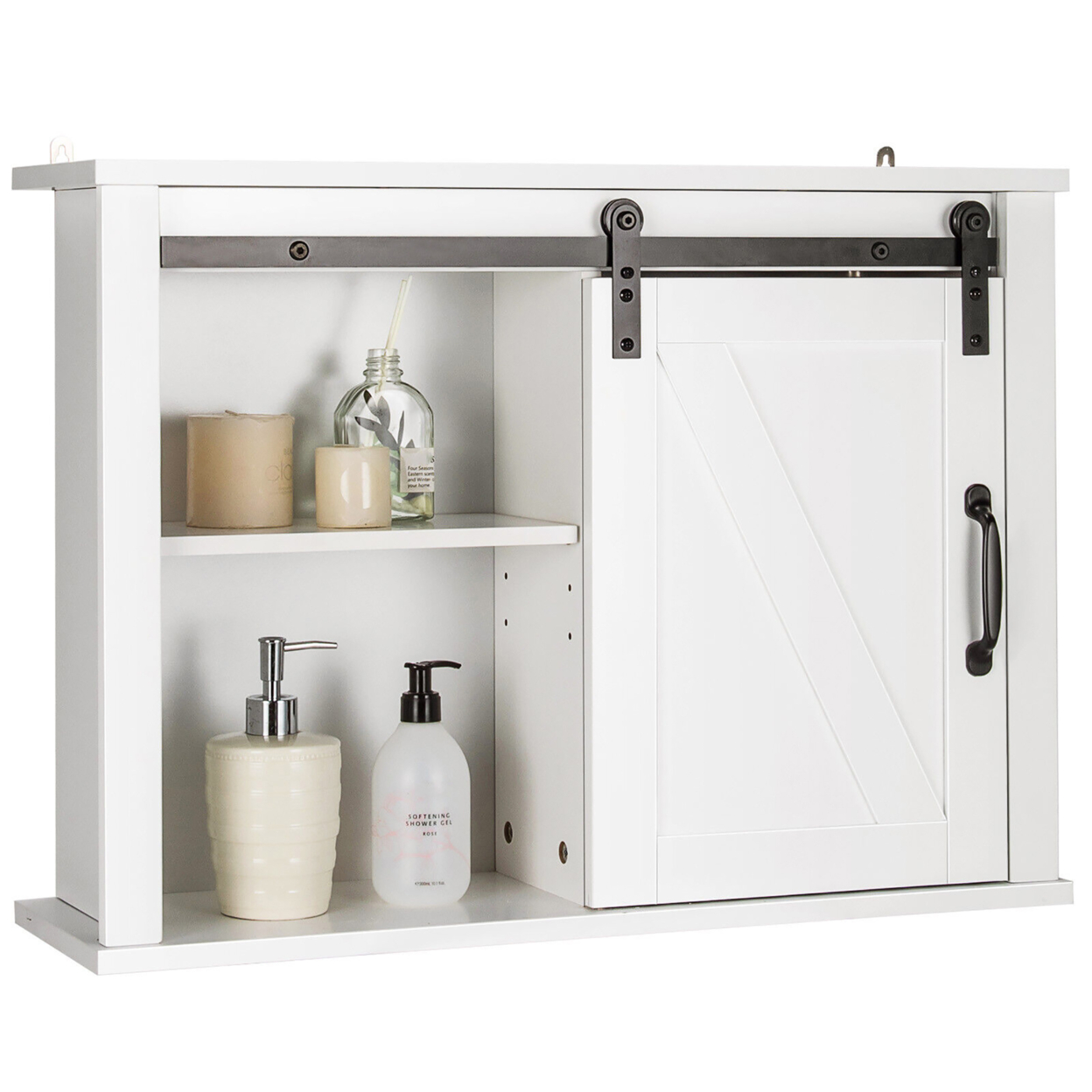 Bathroom Wall Bathroom Storage Cabinet W/ 2 Adjustable Shelves&Sliding Barn Door