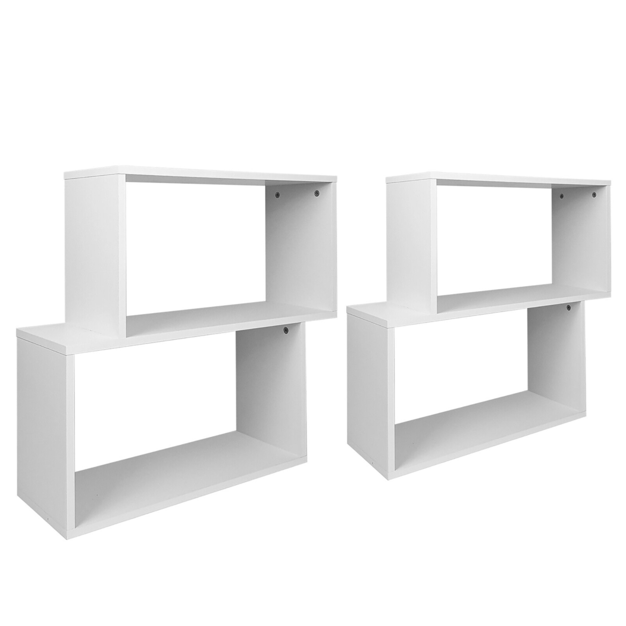 2PCS 2-tier Wood Bookcase Modern S Shaped Storage Display Rack For Home & Office