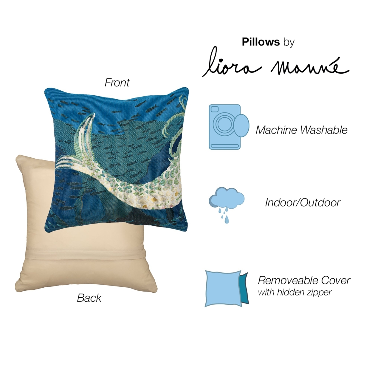 Liora Manne Marina Mermaids Are Real Indoor Outdoor Decorative Pillow Ocean