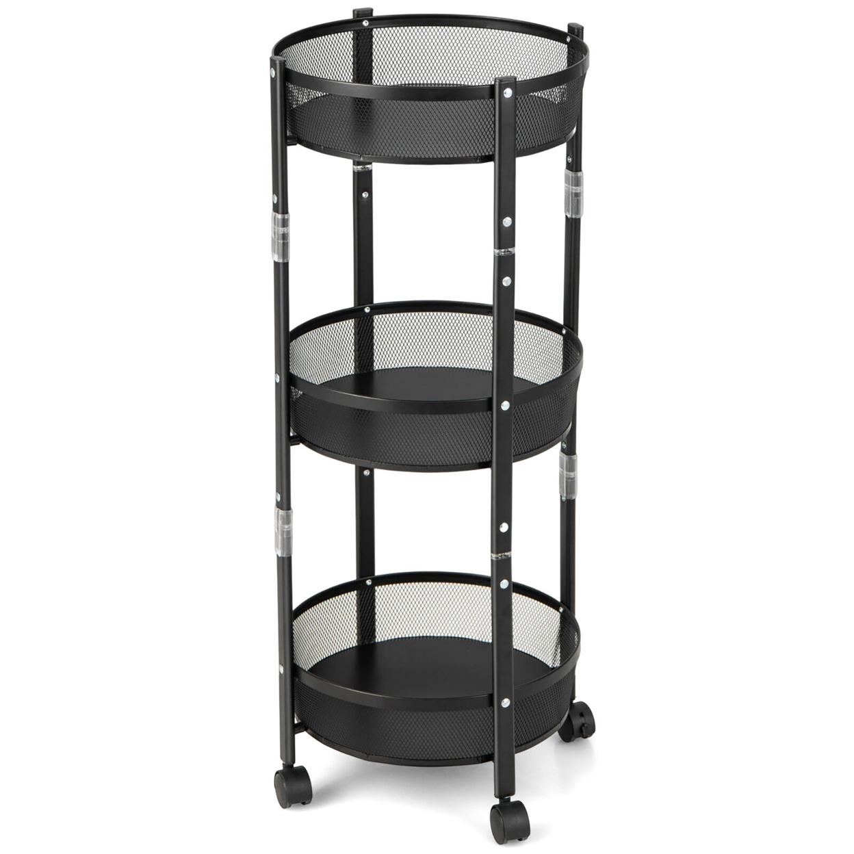 3-Tier Rotating 1-Second Folding Storage Rack Metal Rolling Utility Cart Round