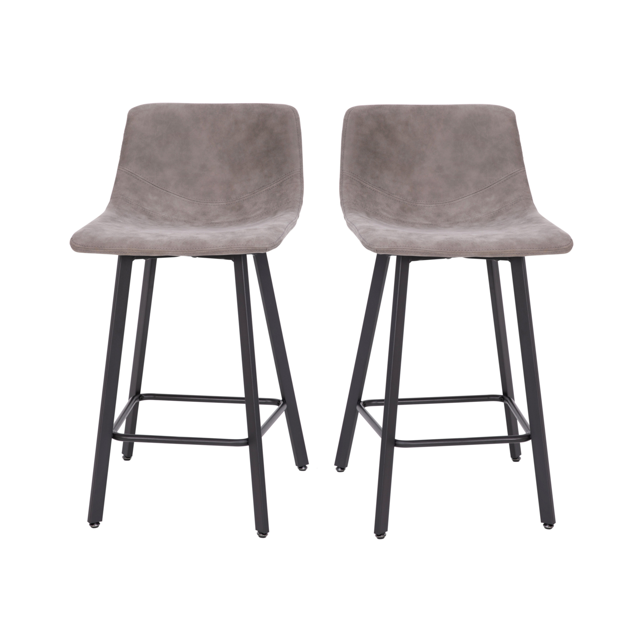 2 Piece 24 Inch Stool, Gray Leather, Metal Angled Legs