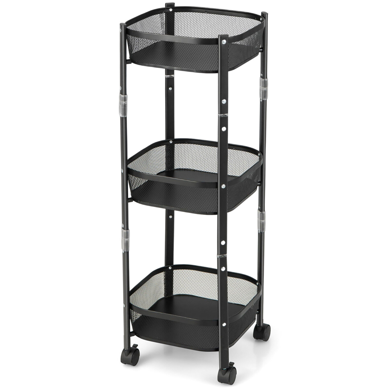 3-Tier Rotating 1-Second Folding Storage Rack Metal Rolling Utility Cart Square