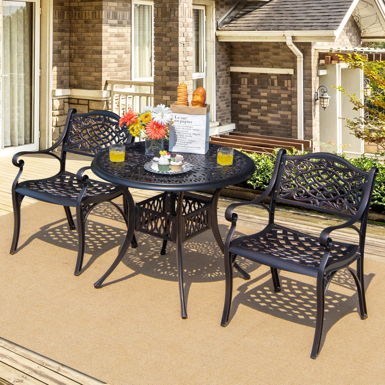 3PCS Cast Aluminum Patio Bistro Set Outdoor Dining Table & Chair Furniture Set