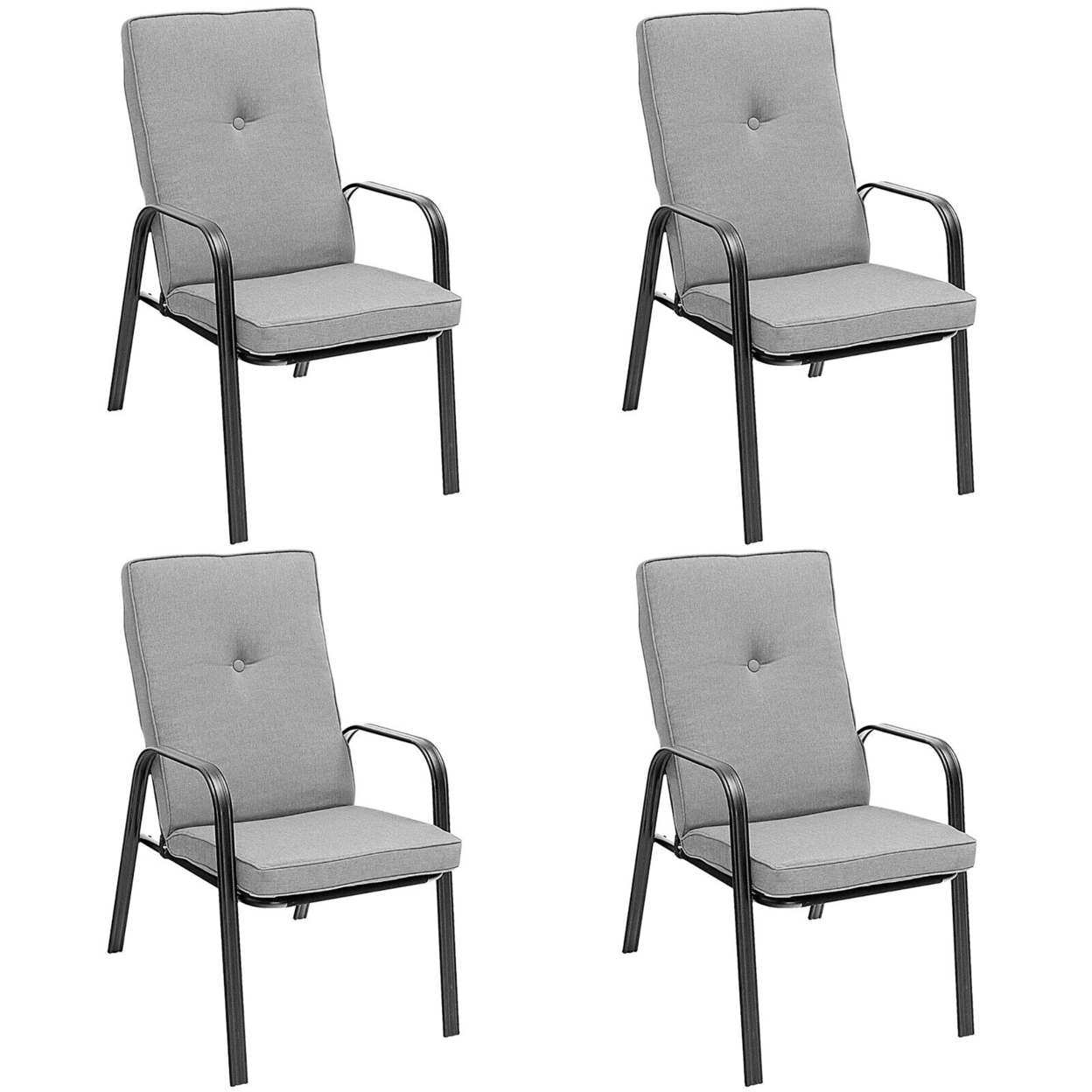 Set Of 4 Patio Dining Stackable Chairs High-Back Cushions Space Saving