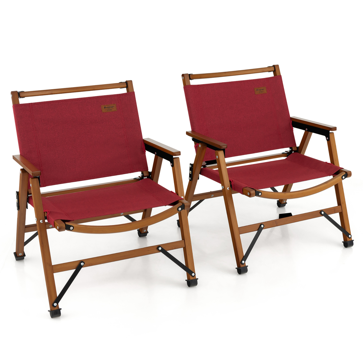 2PCS Patio Portable Camping Chair Folding Compact Beach Chair Solid Bamboo Frame