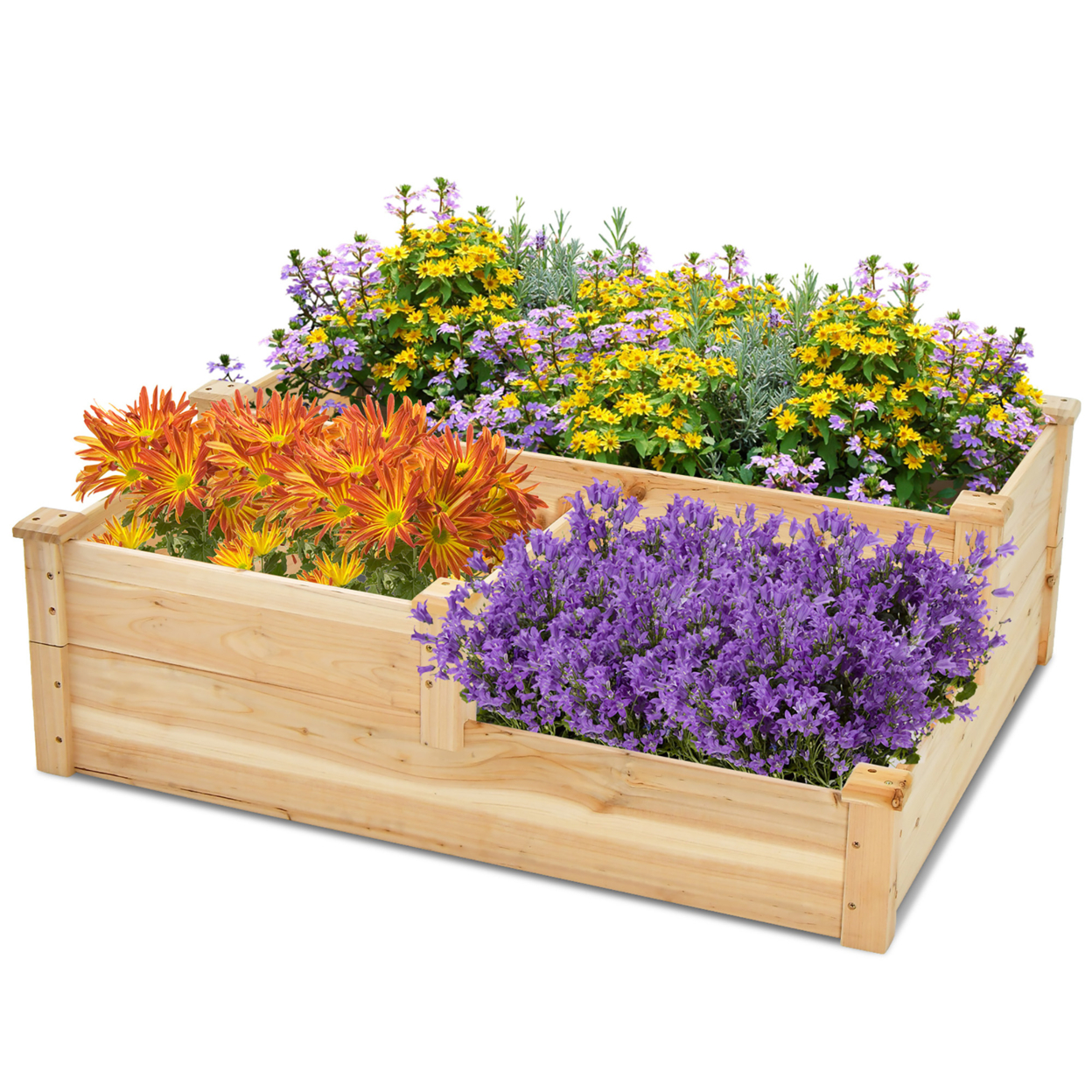3-Tier Outdoor Raised Garden Bed Fir Wood Elevated Flower Box Backyard