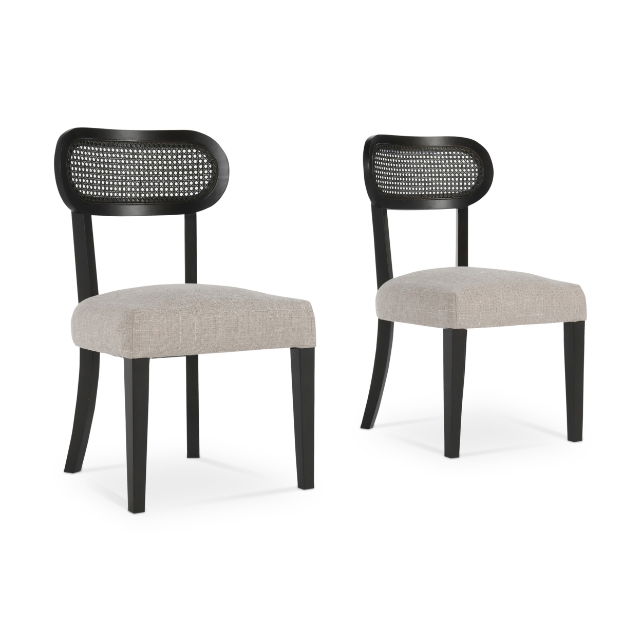 20 Inch Dining Chairs, Rattan Back, Set Of 2, Wood Grains, Black, Gray- Saltoro Sherpi