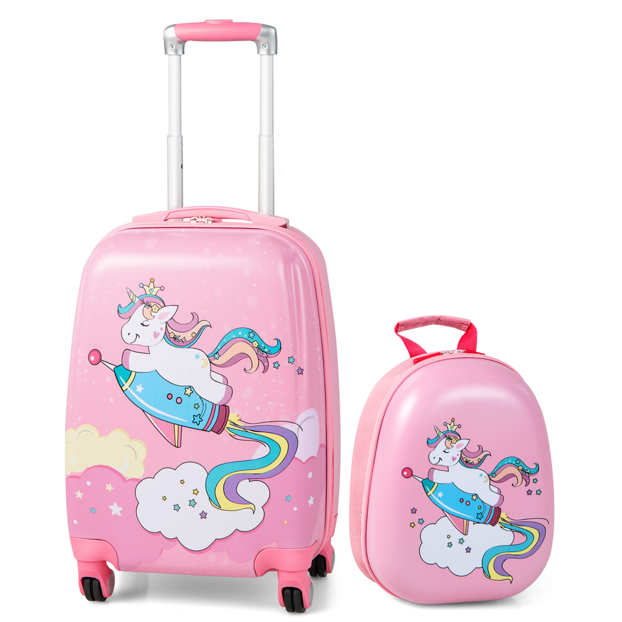 2PCS Kids Carry On Luggage Set 12'' Backpack And 18'' Rolling Suitcase For Travel