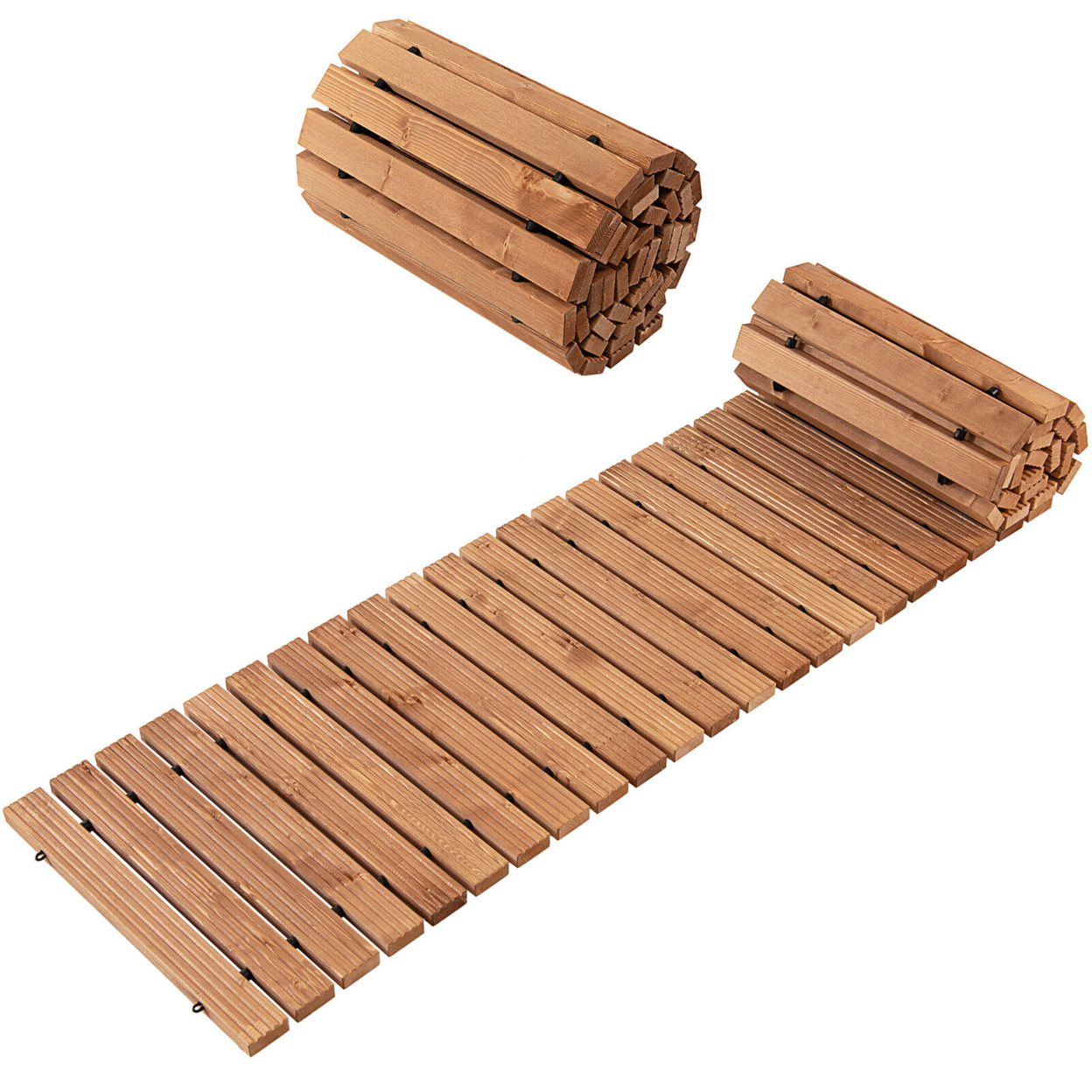2PCS 8 FT Roll-out Hardwood Pathway Patio Path Straight Weather-Resistant
