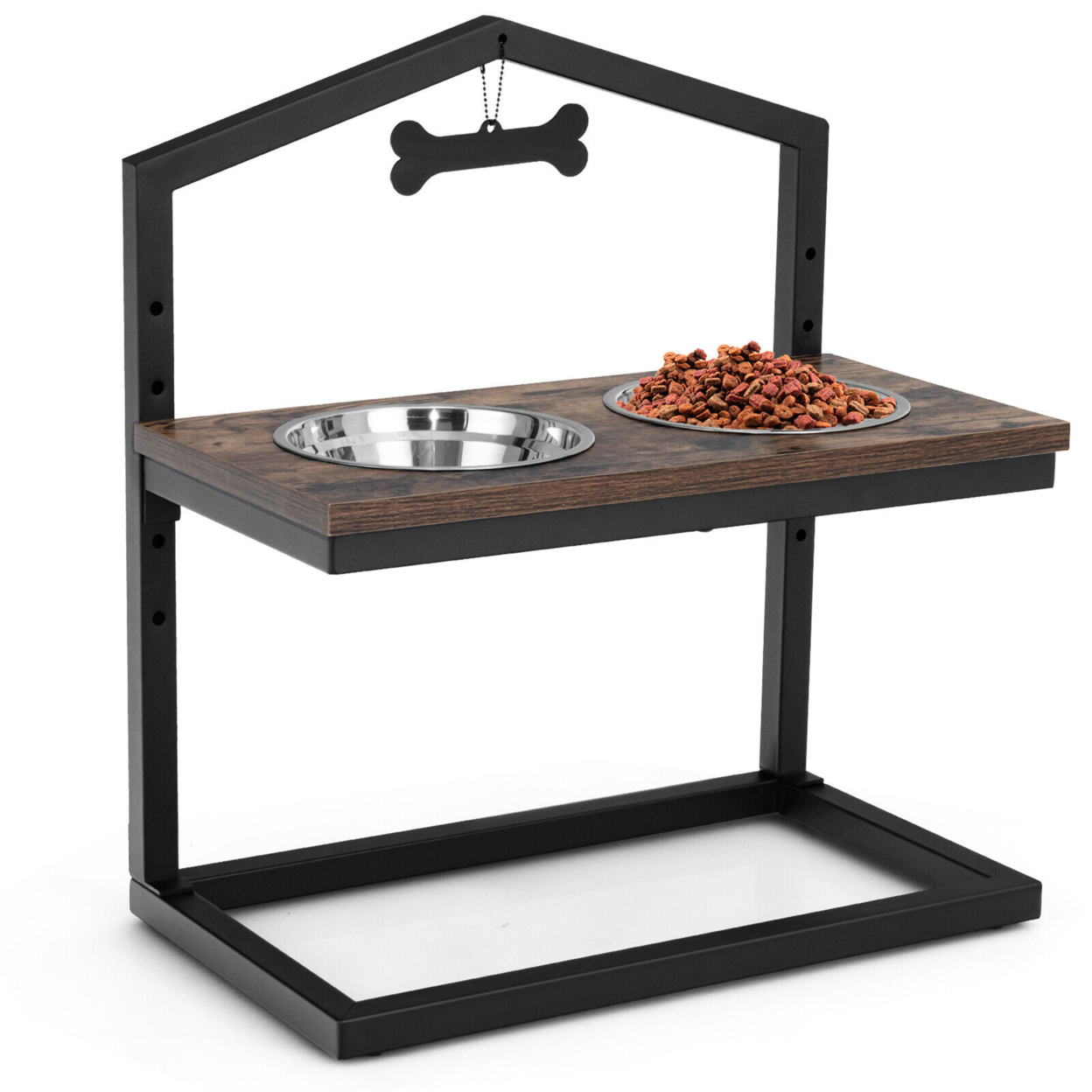 Elevated Dog Bowls Feeder Adjustable Raised Bowls Stand With 5 Heights - Black+Coffee