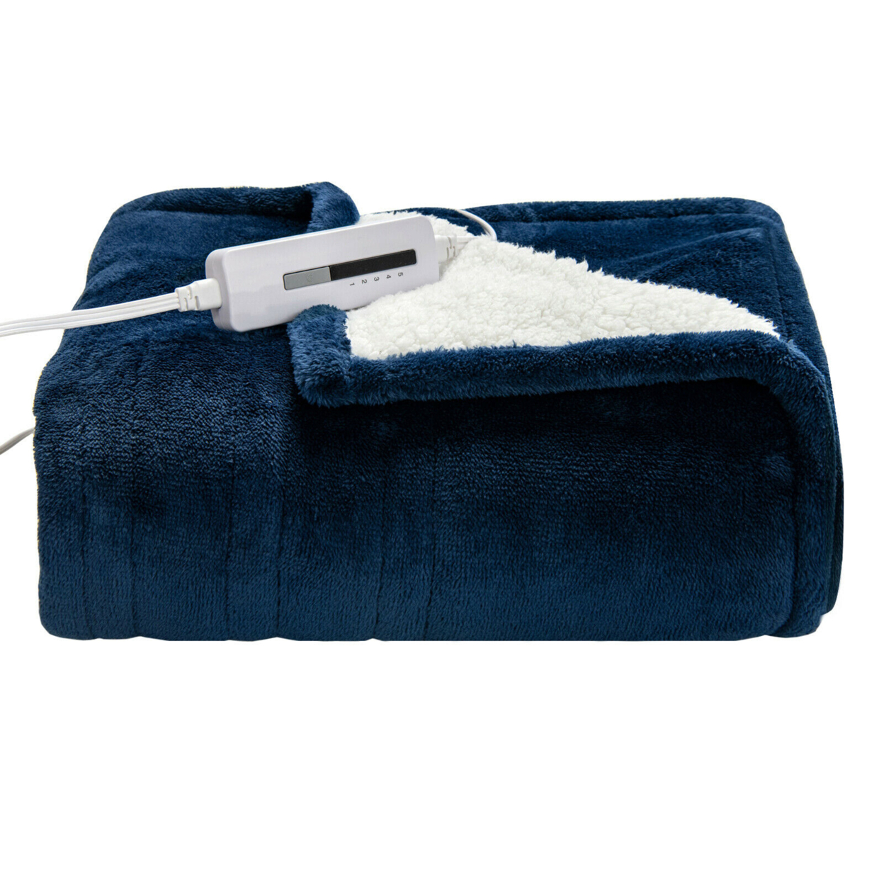 60''x50'' Electric Heated Throw Blanket Flannel & Sherpa Double-sided Flush - Blue