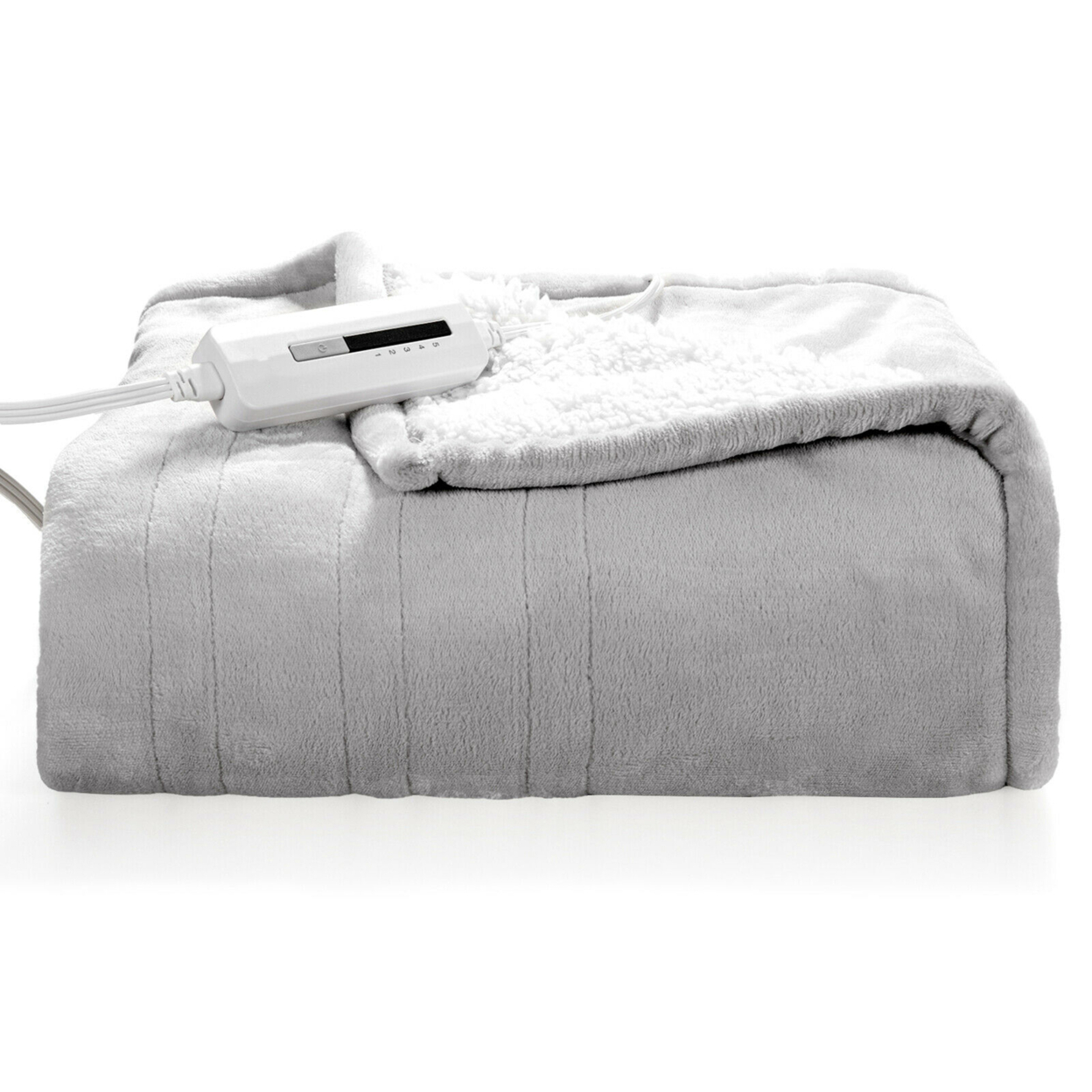 60''x50'' Electric Heated Throw Blanket Flannel & Sherpa Double-sided Flush - White