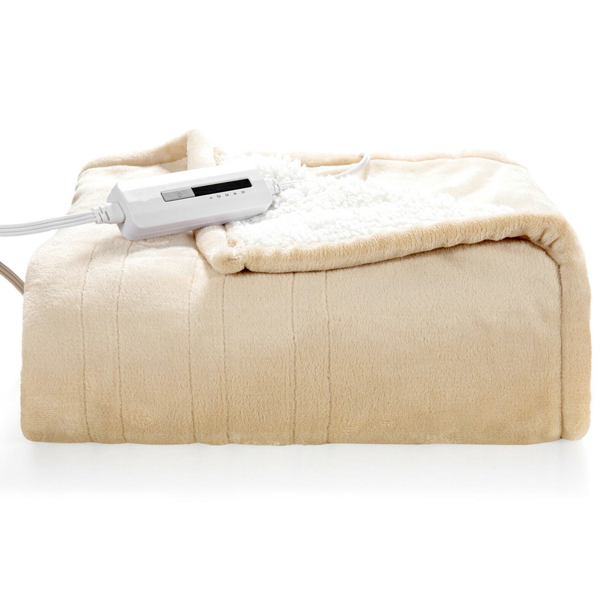 60''x50'' Electric Heated Throw Blanket Flannel & Sherpa Double-sided Flush - White