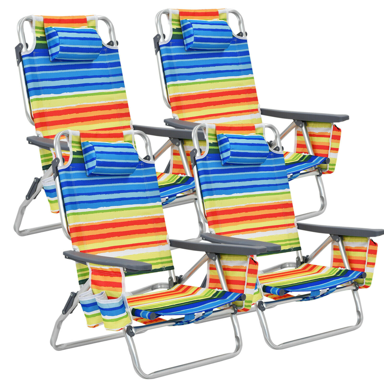 4PCS Folding Backpack Beach Chair Reclining Camping Chair W/ Storage Bag - Yellow