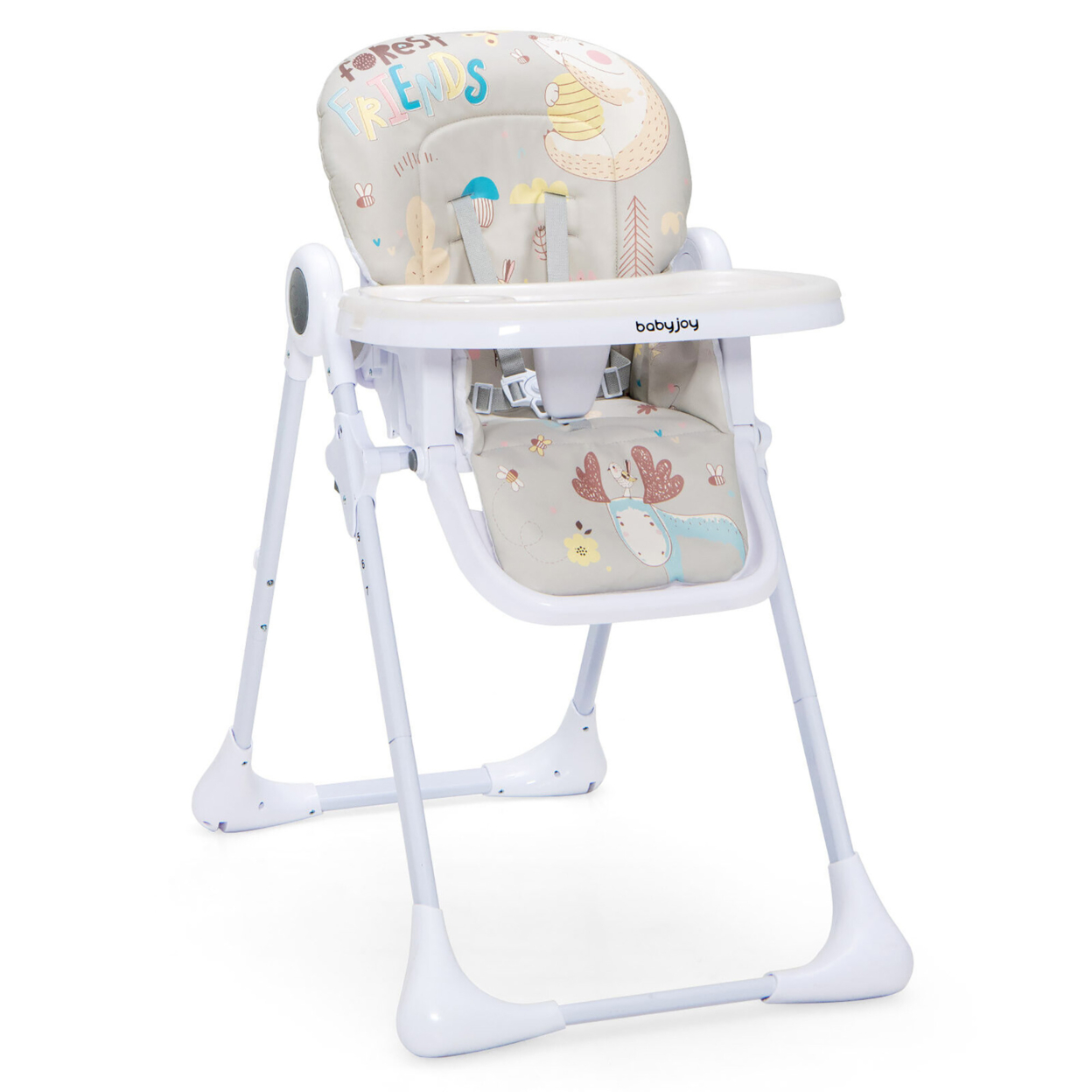 Baby High Chair Folding Feeding Chair W/ Multiple Recline & Height Positions - Grey