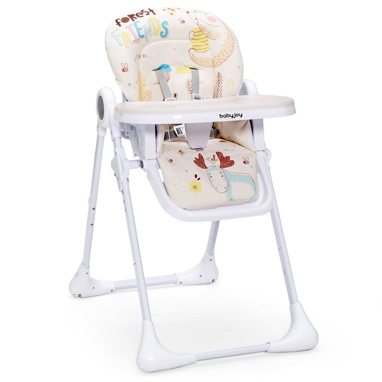 Baby High Chair Folding Feeding Chair W/ Multiple Recline & Height Positions - Beige
