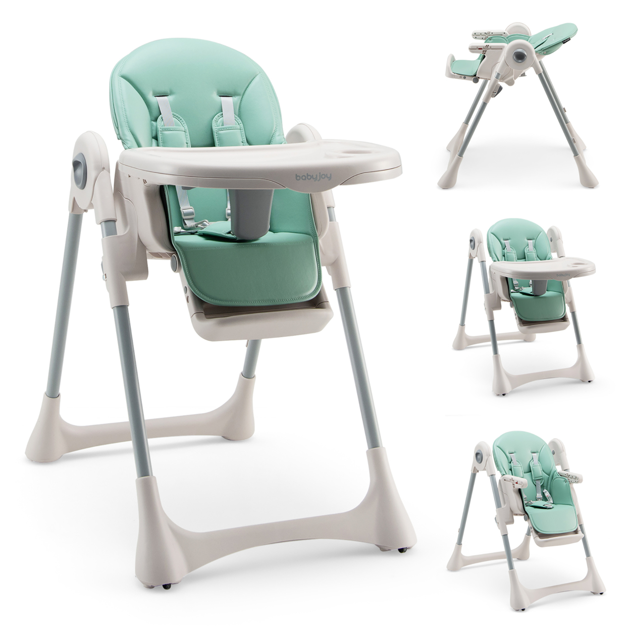 Baby High Chair Folding Baby Dining Chair W/ Adjustable Height & Footrest - Green
