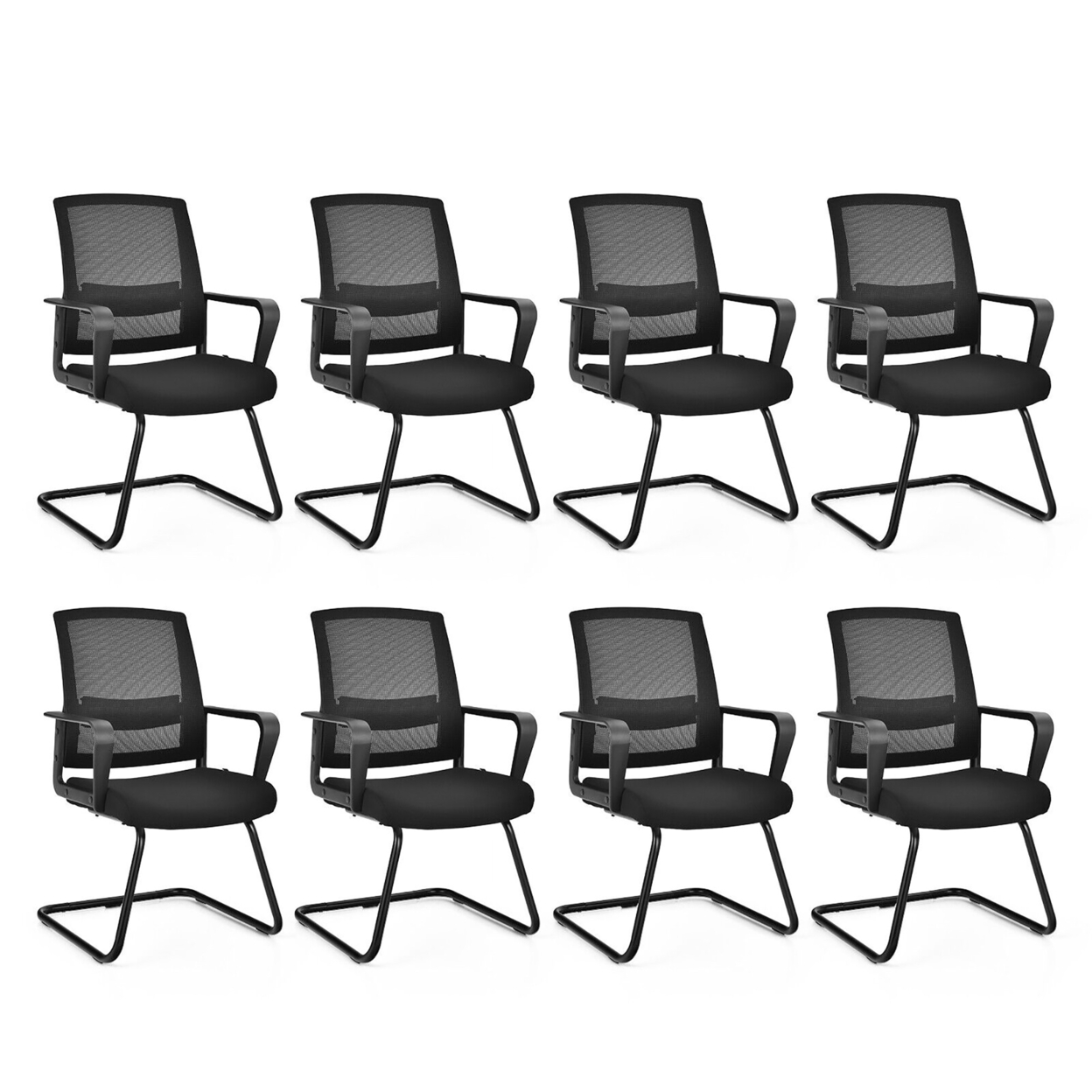 Set Of 8 Conference Chairs Mesh Reception Office Guest Chairs W/ Lumbar Support