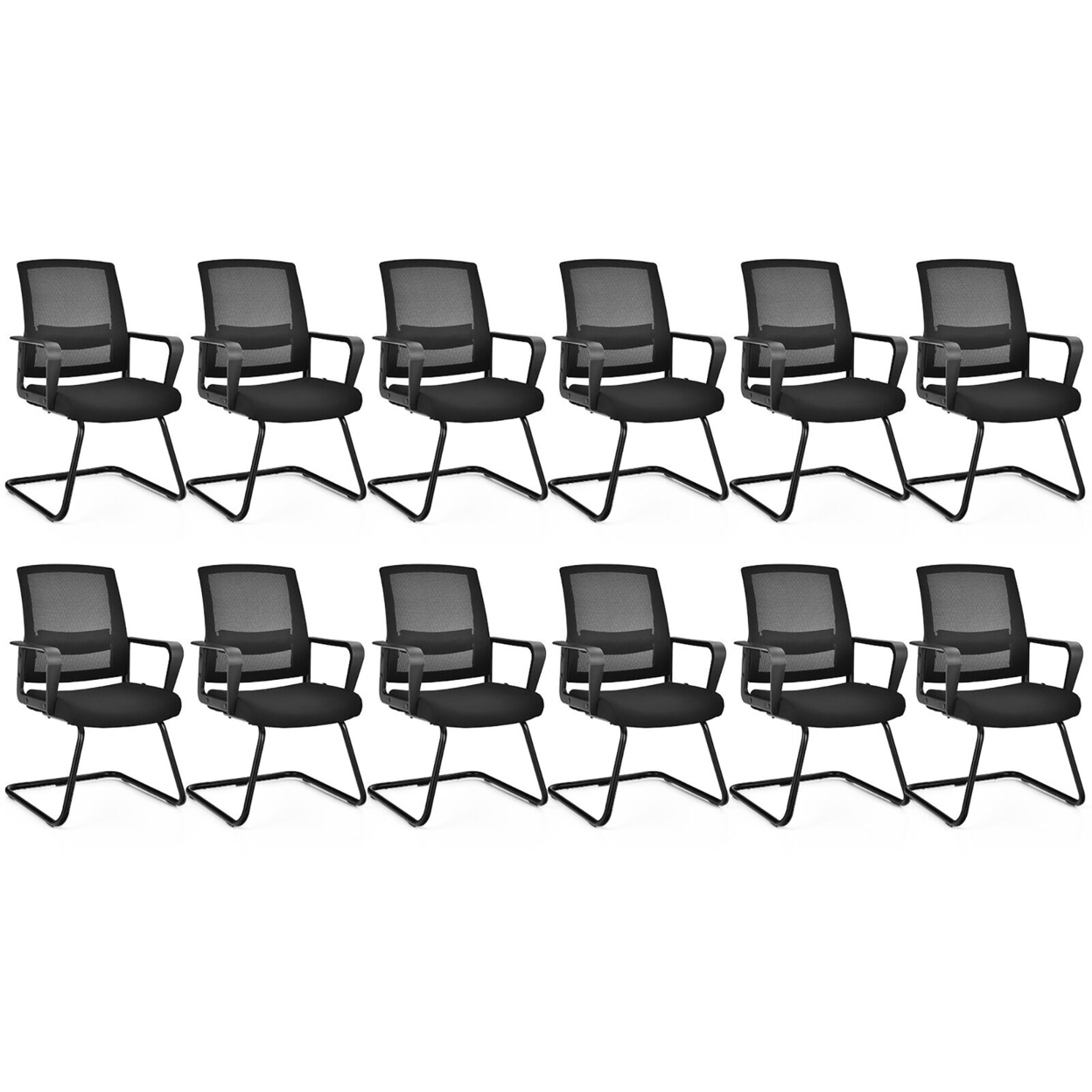 Set Of 12 Conference Chairs Mesh Reception Office Guest Chairs W/ Lumbar Support