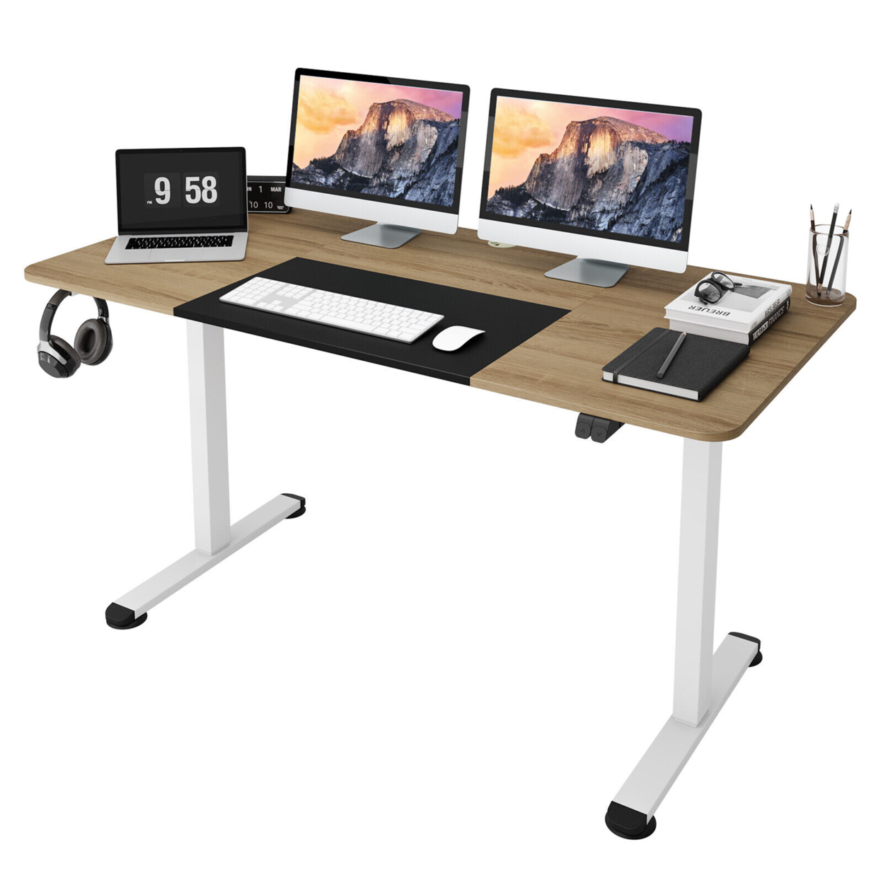 55'' Electric Standing Desk Height Adjustable Home Office Table W/ Hook - Oak