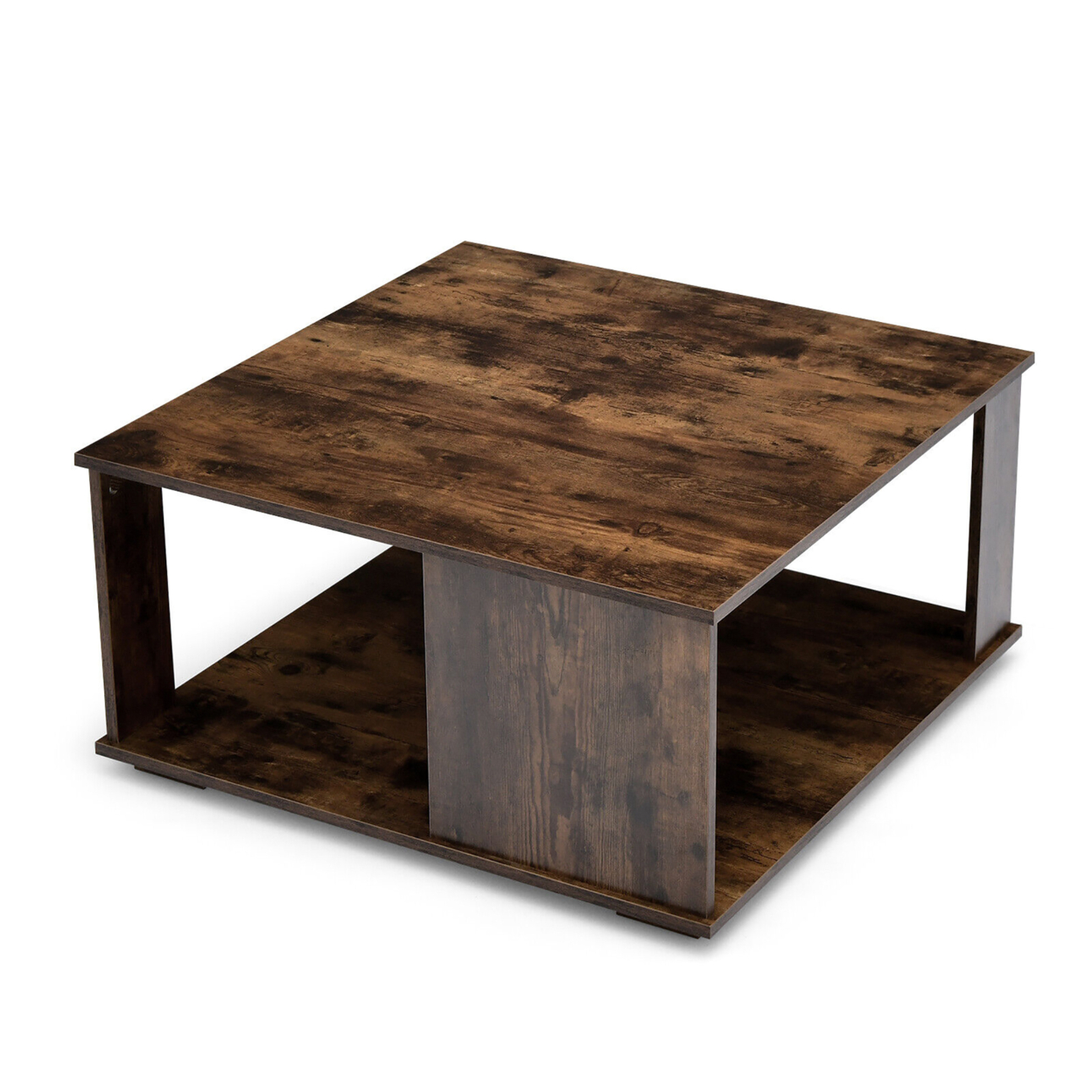 2-Tier Square Coffee Table W/ Storage Industrial Center Table For Living Room