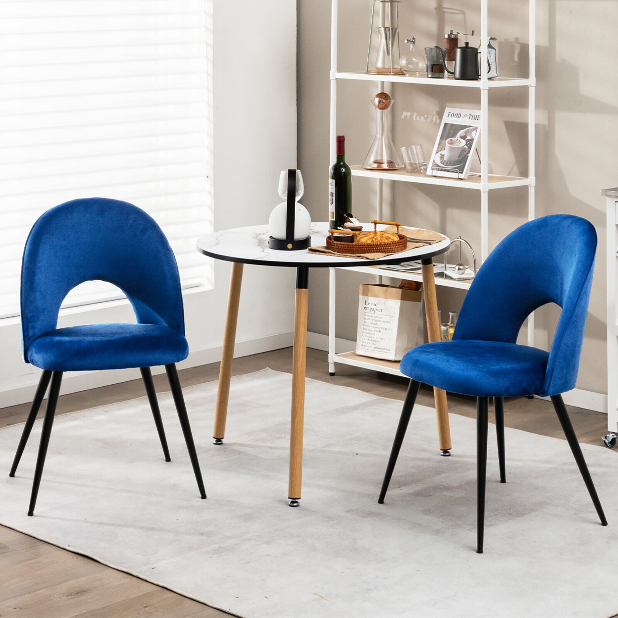 Dining Chair Set Of 2 Velvet Upholstered Side Chair W/ Metal Base For Living Room - Blue
