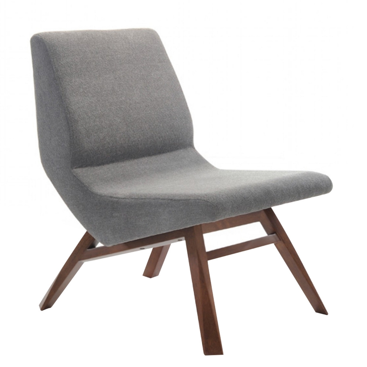 Cid 27 Inch Modern Wood Side Chair, Contoured Back, Ottoman, Walnut, Gray- Saltoro Sherpi